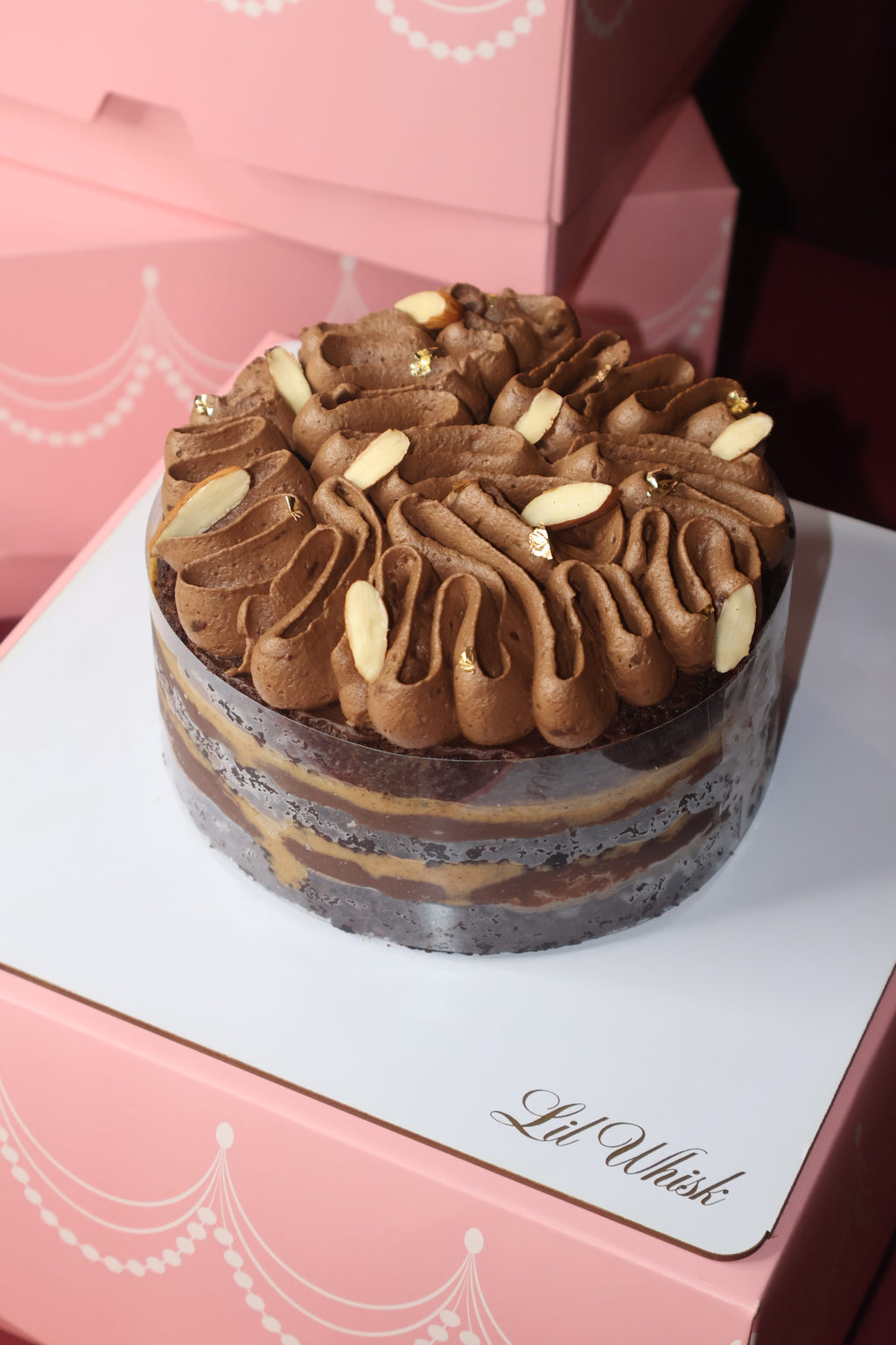 Dark Chocolate Almond Praline Cake