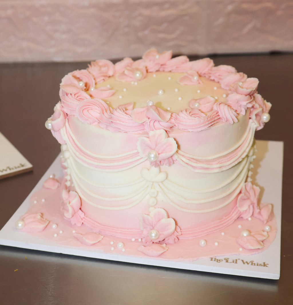 Blushing Blooms Vintage Cake