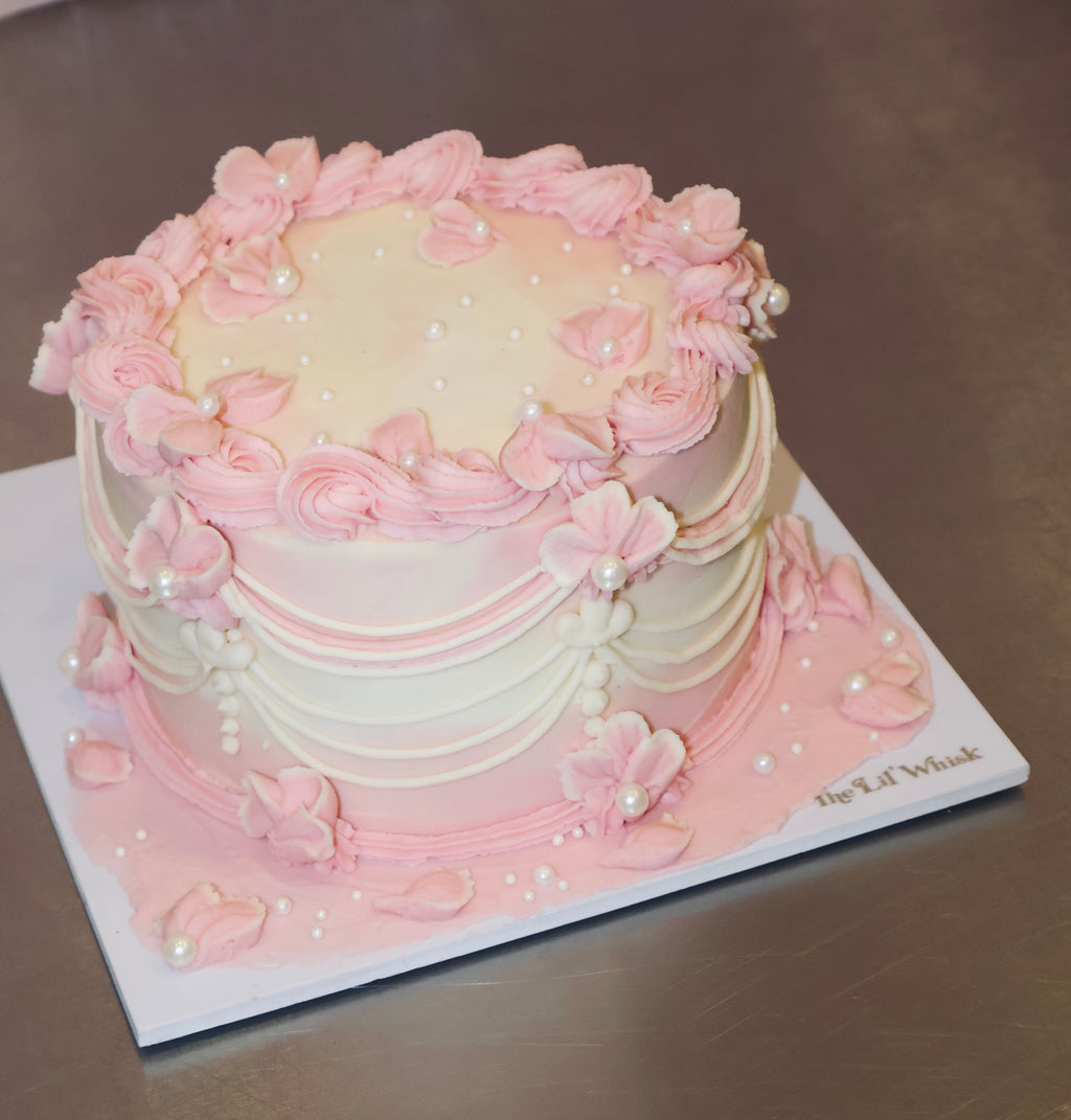 Blushing Blooms Vintage Cake